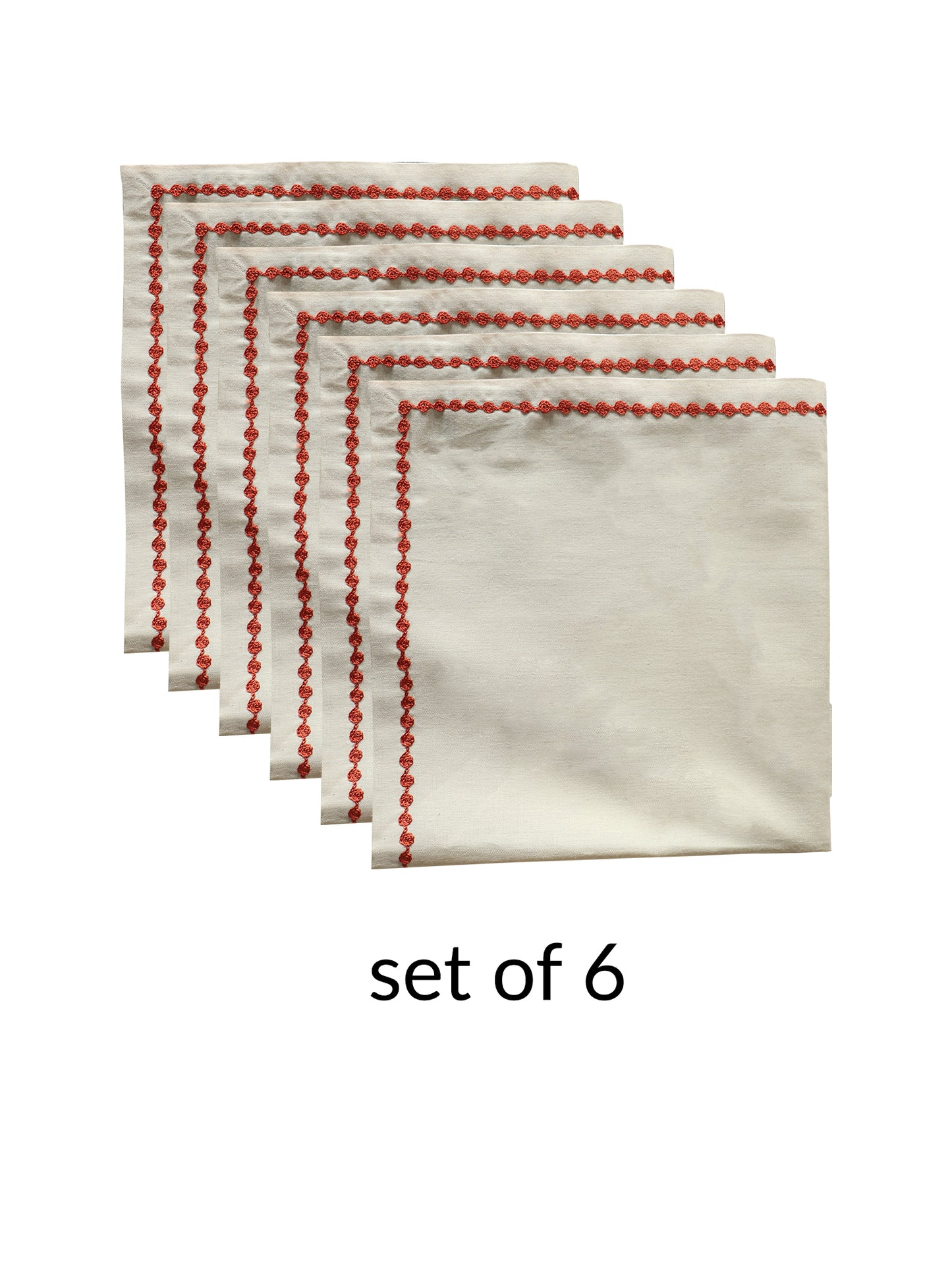 embroidered dinner napkins in rust and beige contrast colors - 16x16 inch 