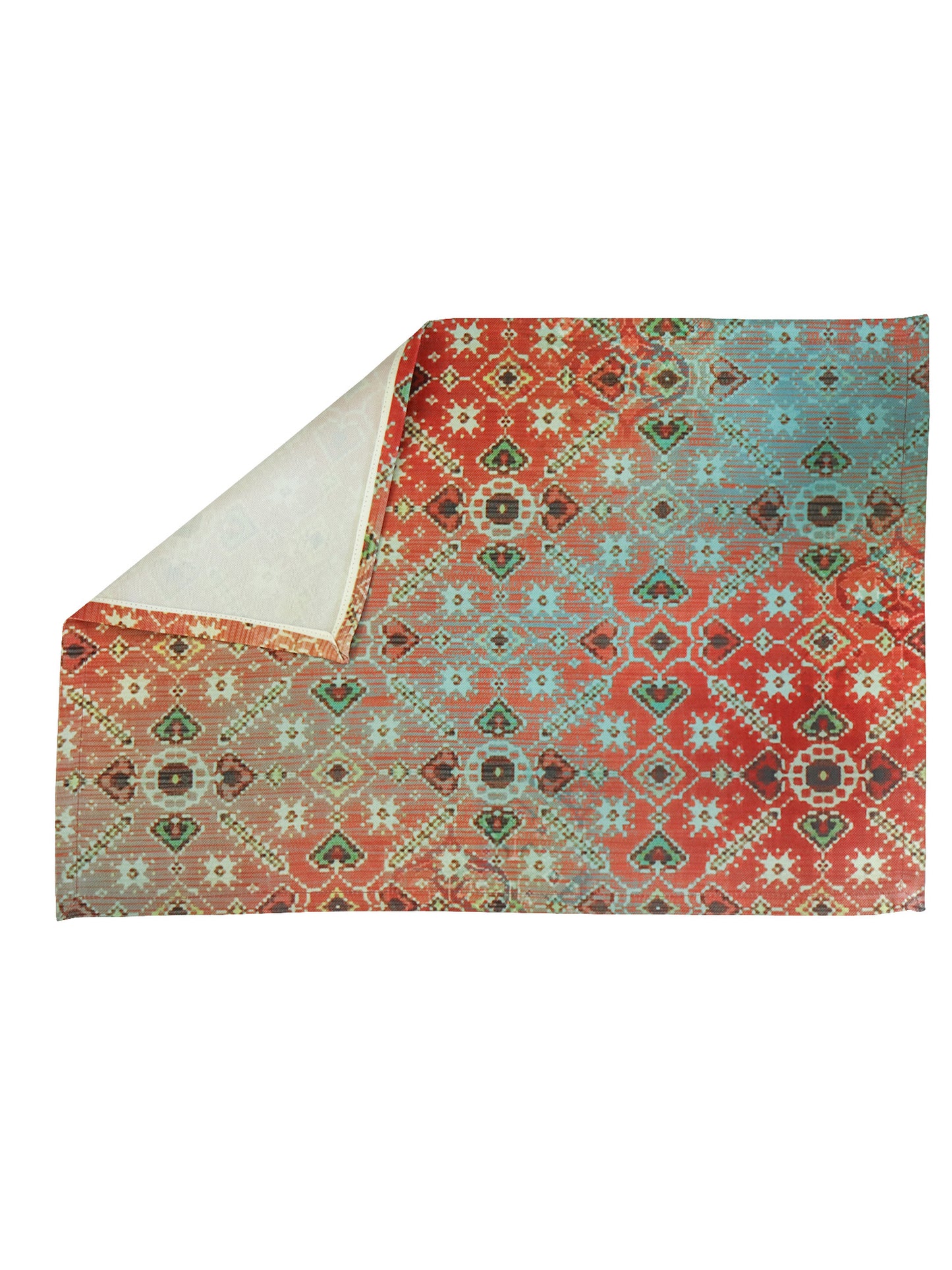 Printed Placemat/Tablemats and Napkins Set Polycanvas - Multi Colour Set of 6 Mats 13x19 in & 6 Napkins 16x16in (33x48 cms, 40x40 cms)