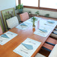 printed dinner placemats with embroidered napkins in light blue , set of 6 each  - 13x19 inch