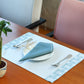 printed dinner placemats with embroidered napkins in light blue , set of 6 each  - 13x19 inch