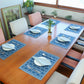 set of 6, printed tablemats and embroidered napkins in blue - 13x19 inch