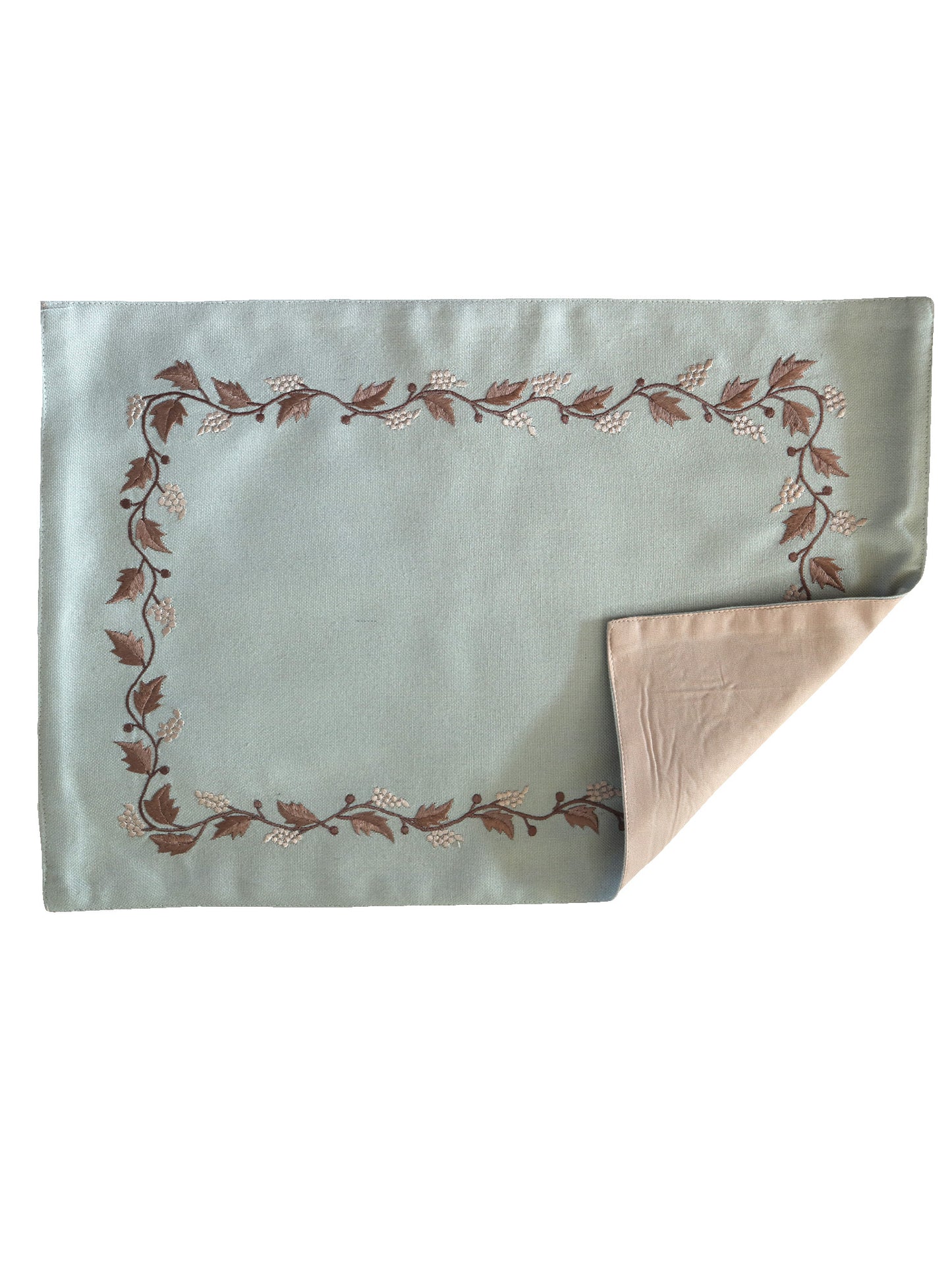 Embroidered Placemat/Tablemats and Napkins Set Polycanvas - Beige Set of 6 Mats 13x19 in & 6 Napkins 16x16in (33x48 cms, 40x40 cms)