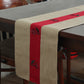  beige table runner with red floral embroidery in center patch for 6 seater dining table -  12x84 inches