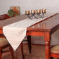 Brocade Silk Table Runner with Floral Pattern and Golden Tassles | Off White - 12in X 84in