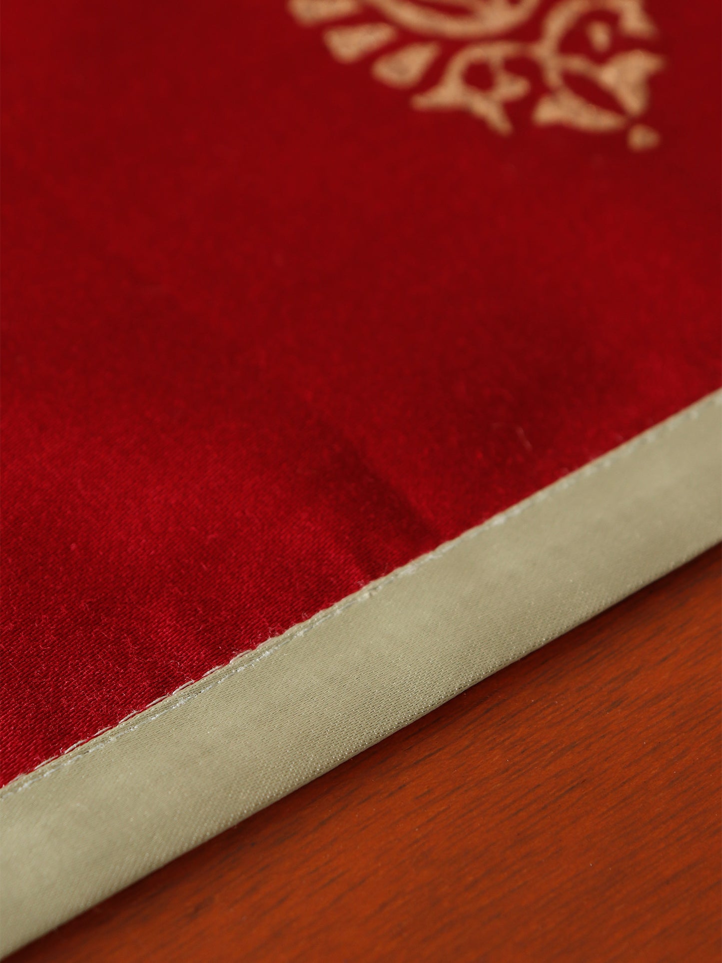 Table Runner with Butti Block Print and Contrast Flange Border | Red - 12in X 84in