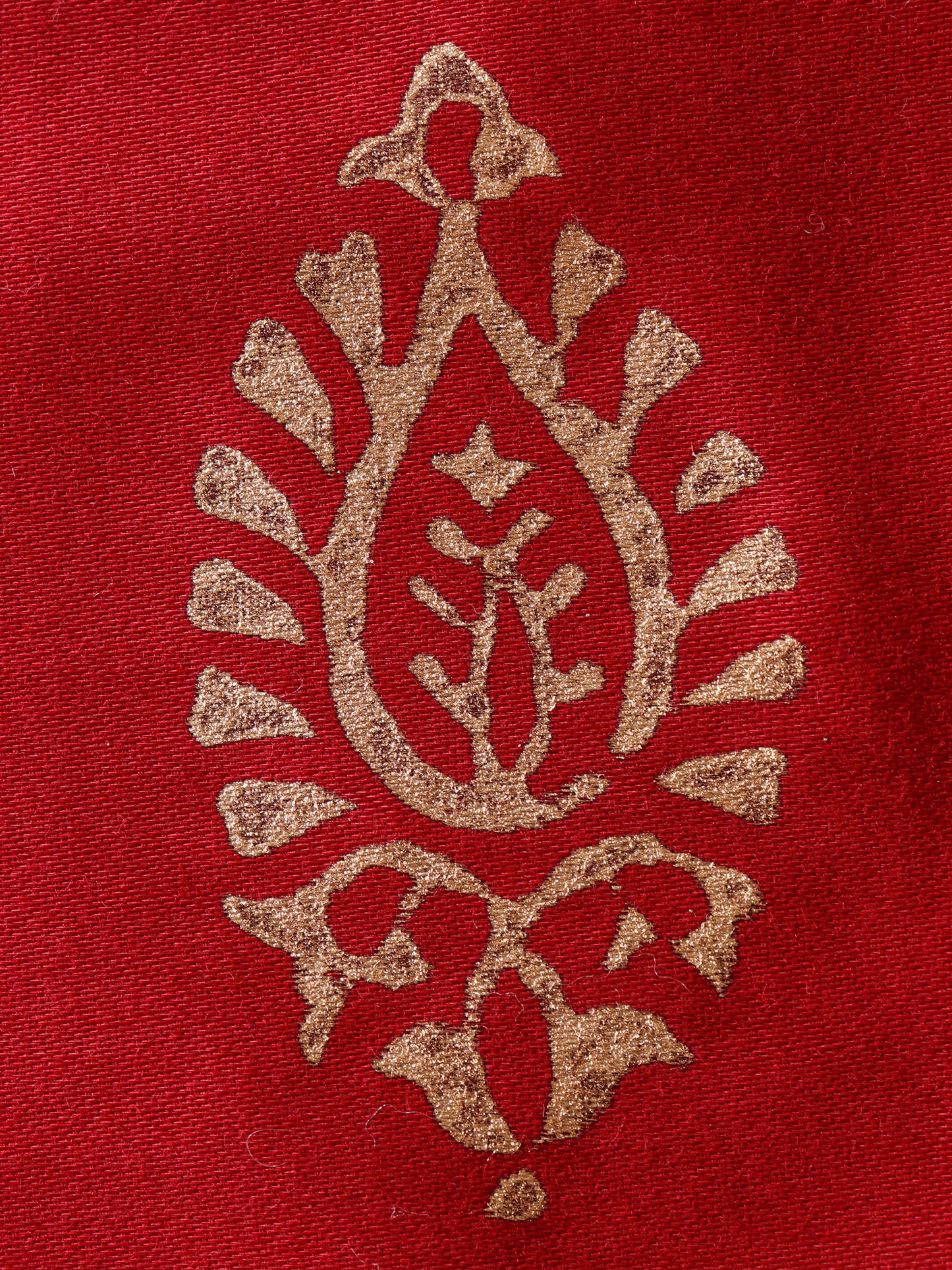 Table Runner with Butti Block Print and Contrast Flange Border | Red - 12in X 84in