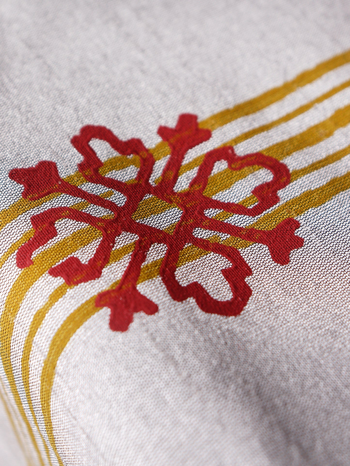 Table Runner with Block Print and Flange Border | Silver - 12in X 84in