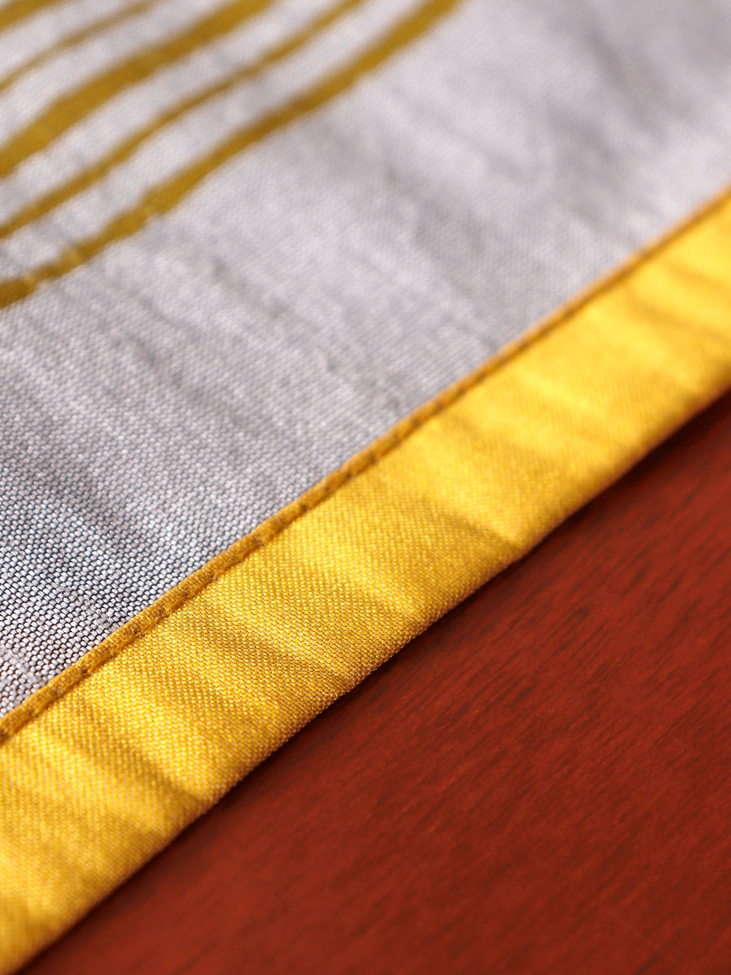 Table Runner with Block Print and Flange Border | Silver - 12in X 84in