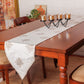 Brocade Silk Table Runner with Golden Block Print and Golden Tassles | Off White - 12in X 84in