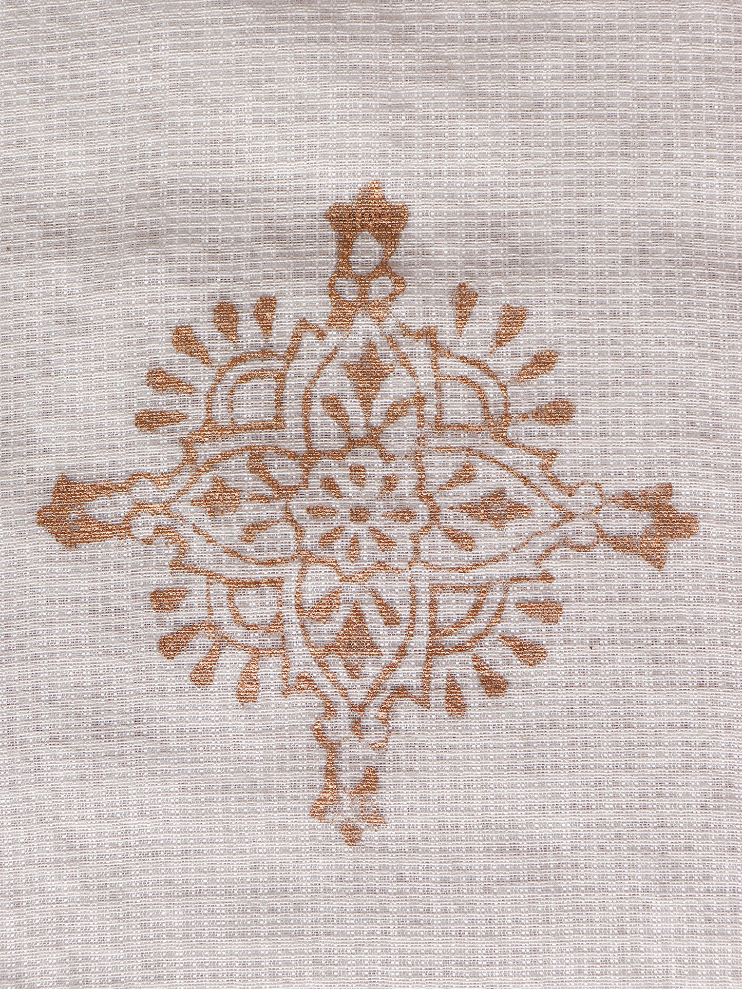 Brocade Silk Table Runner with Golden Block Print and Golden Tassles | Off White - 12in X 84in