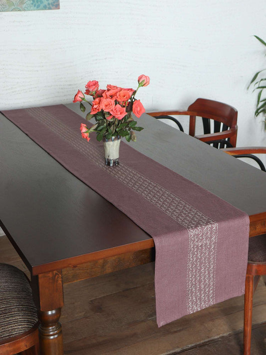Textured Table Runner with Embroidery in Center - Voilet colored, 6 Seater Table Runner Cloth, - 12 x 84 inches