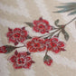 closeup of floral print on peach table runner for 6 seater dining table - 12x84 inch
