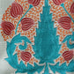 closeup of hand embroidery on digitally printed floral pattern of table runner - 12x84 inch