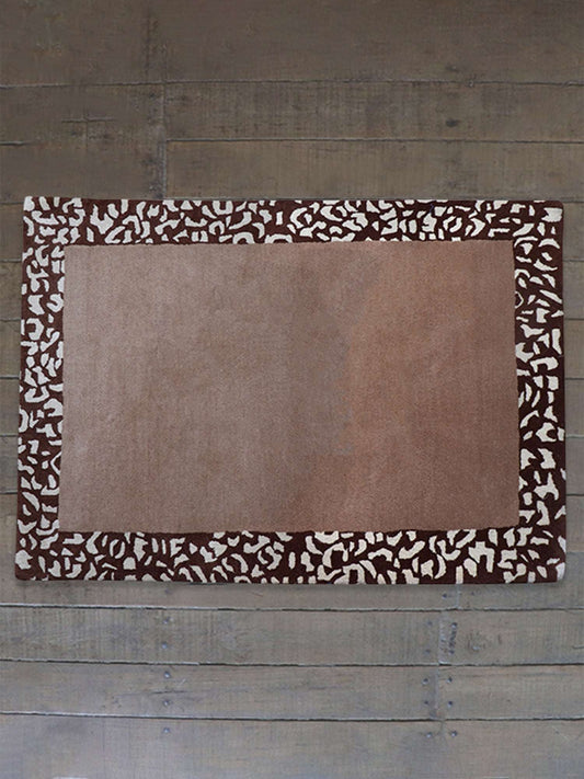 Carpet Hand Tufted 100% Woollen Border Beige And Brown Leopard  - 4ft X 6ft