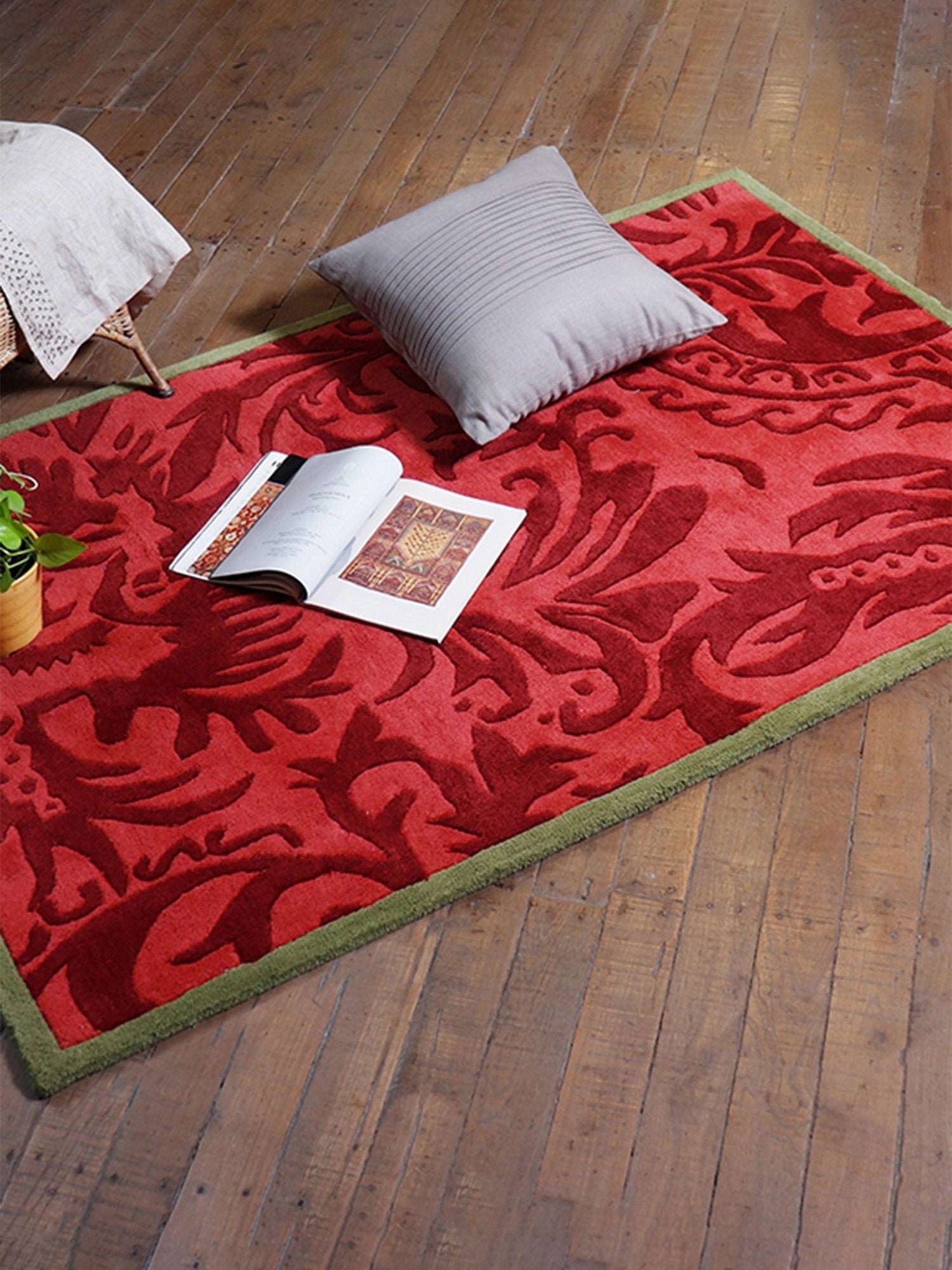 Carpet Hand Tufted 100% Woollen  Abstract Floral Red - 4ft X 6ft