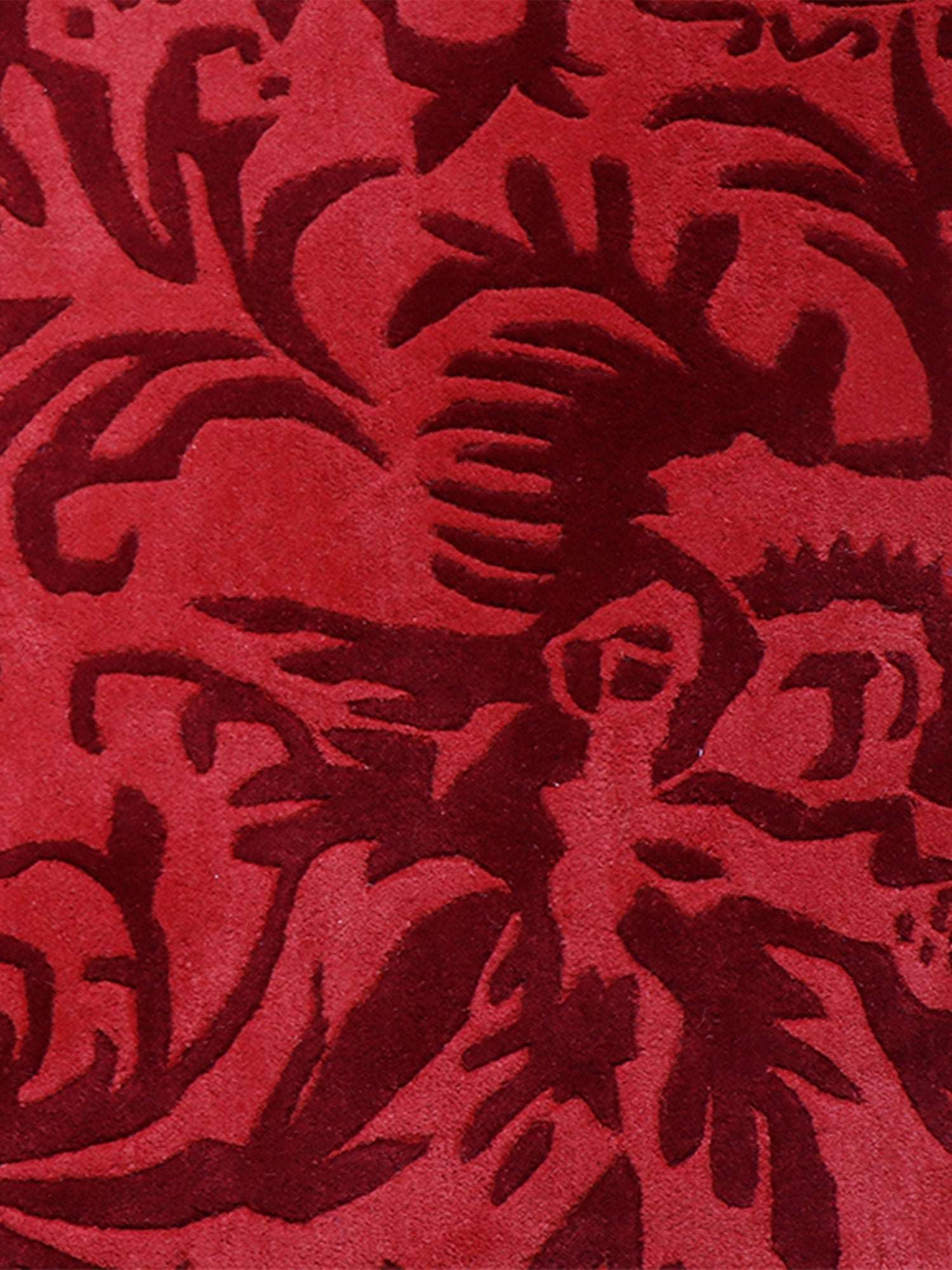 Carpet Hand Tufted 100% Woollen  Abstract Floral Red - 4ft X 6ft