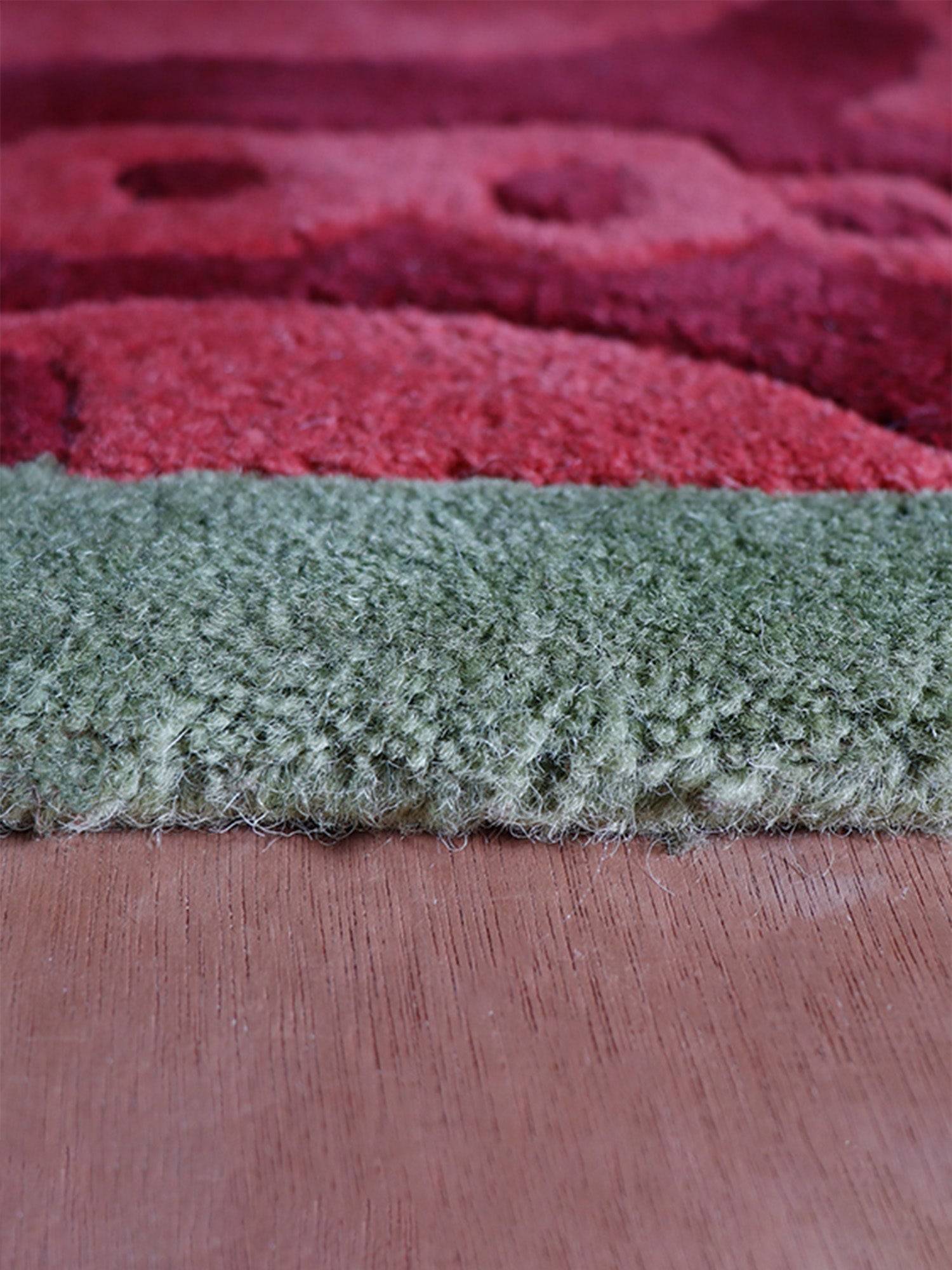 Carpet Hand Tufted 100% Woollen  Abstract Floral Red - 4ft X 6ft