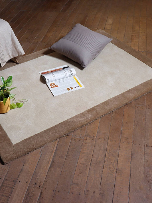 Carpet Hand Tufted 100% Woollen Off White Beige Border  - 4ft X 6ft