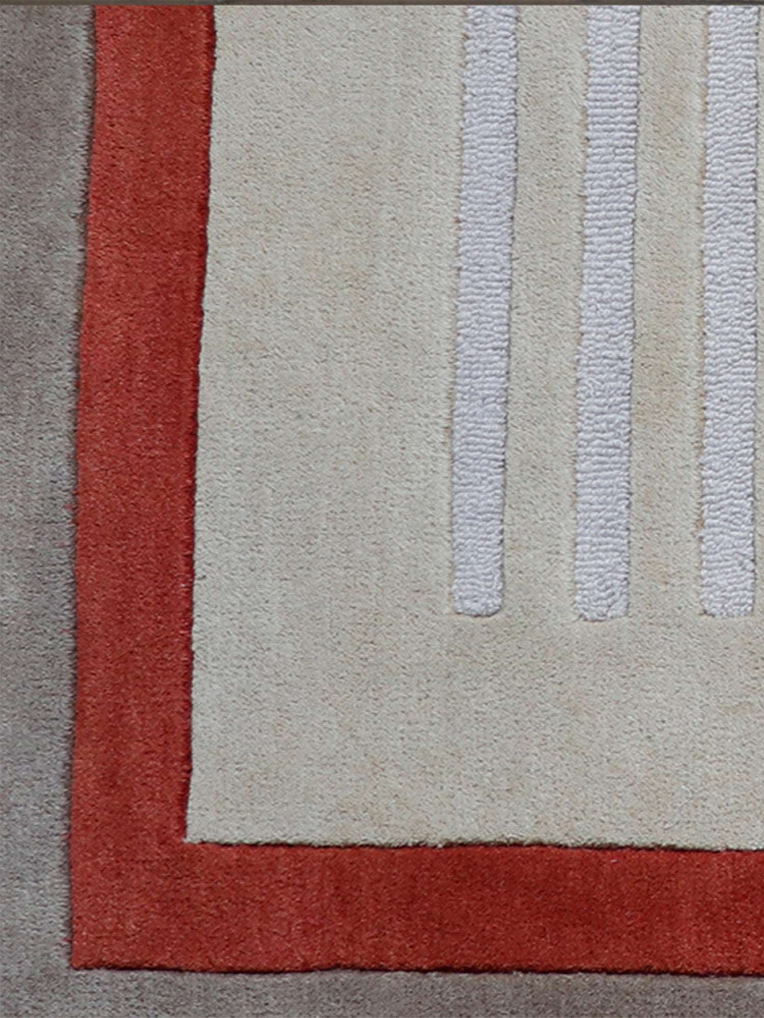 Carpet Hand Tufted 100% Woollen Beige,Rust And Brown Border Stripes - 4ft X 6ft