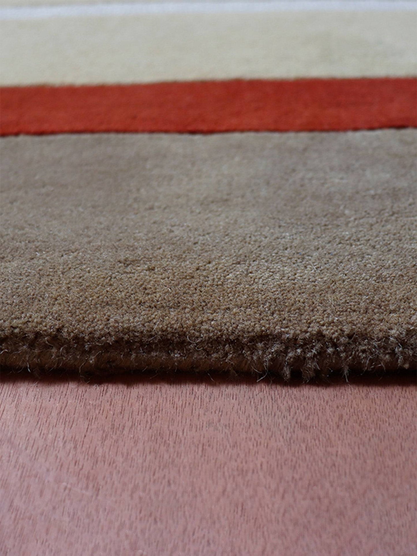 Carpet Hand Tufted 100% Woollen Beige,Rust And Brown Border Stripes - 4ft X 6ft