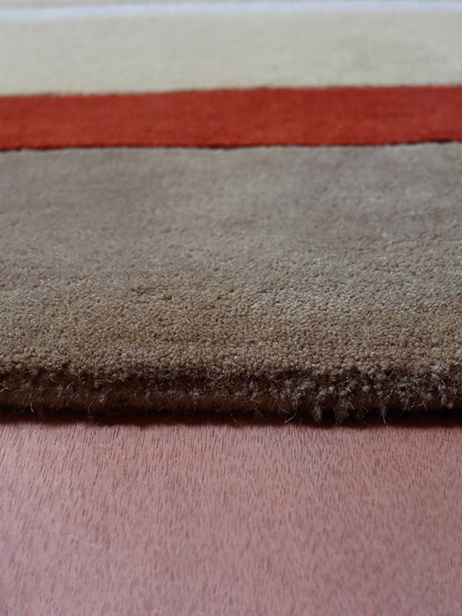 Carpet Hand Tufted 100% Woollen Beige,Rust And Brown Border Stripes - 4ft X 6ft
