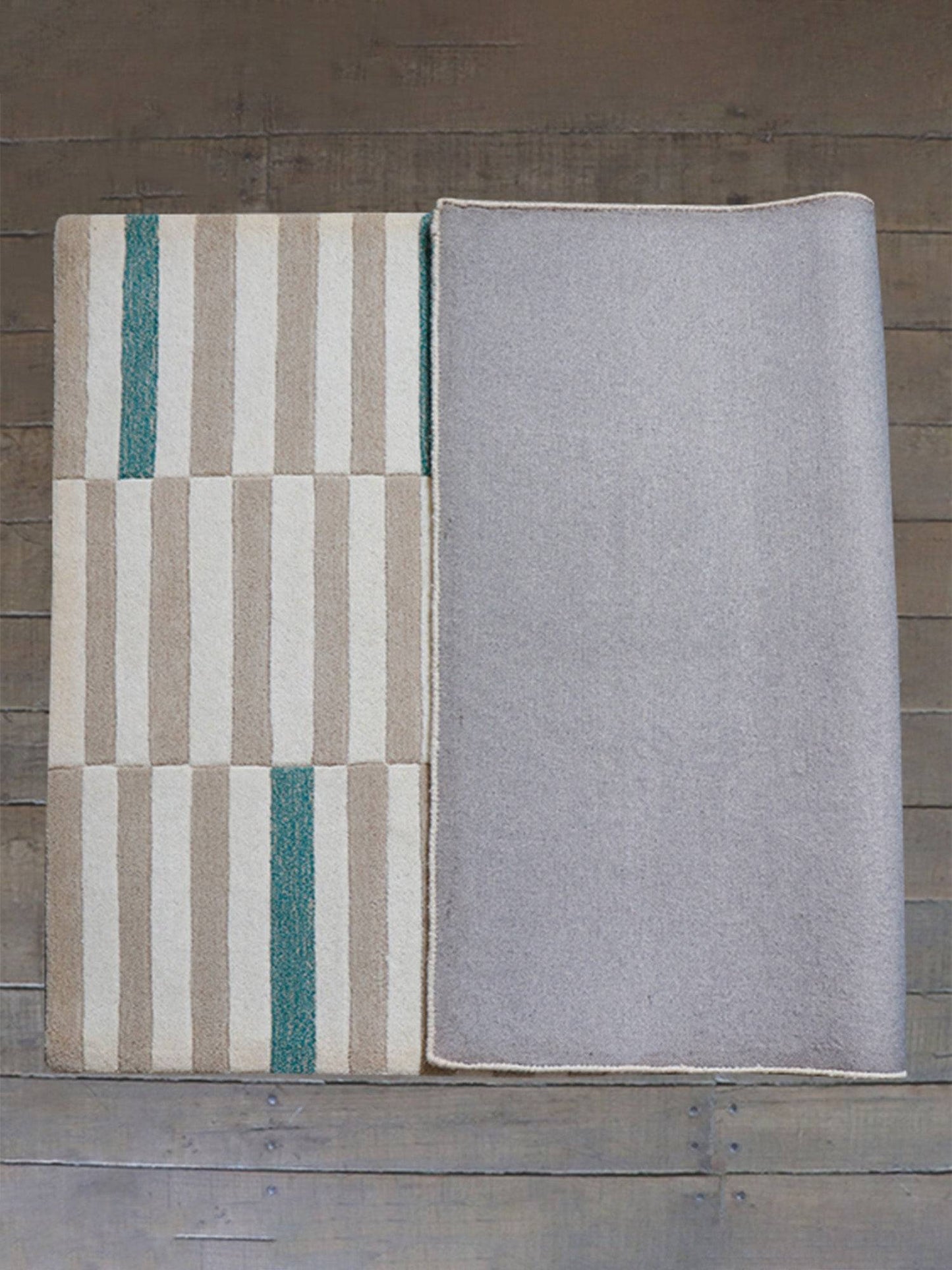 Carpet Hand Tufted 100% Woollen Beige And Brown And Turquoise Geometric Pattern - 4ft X 6ft