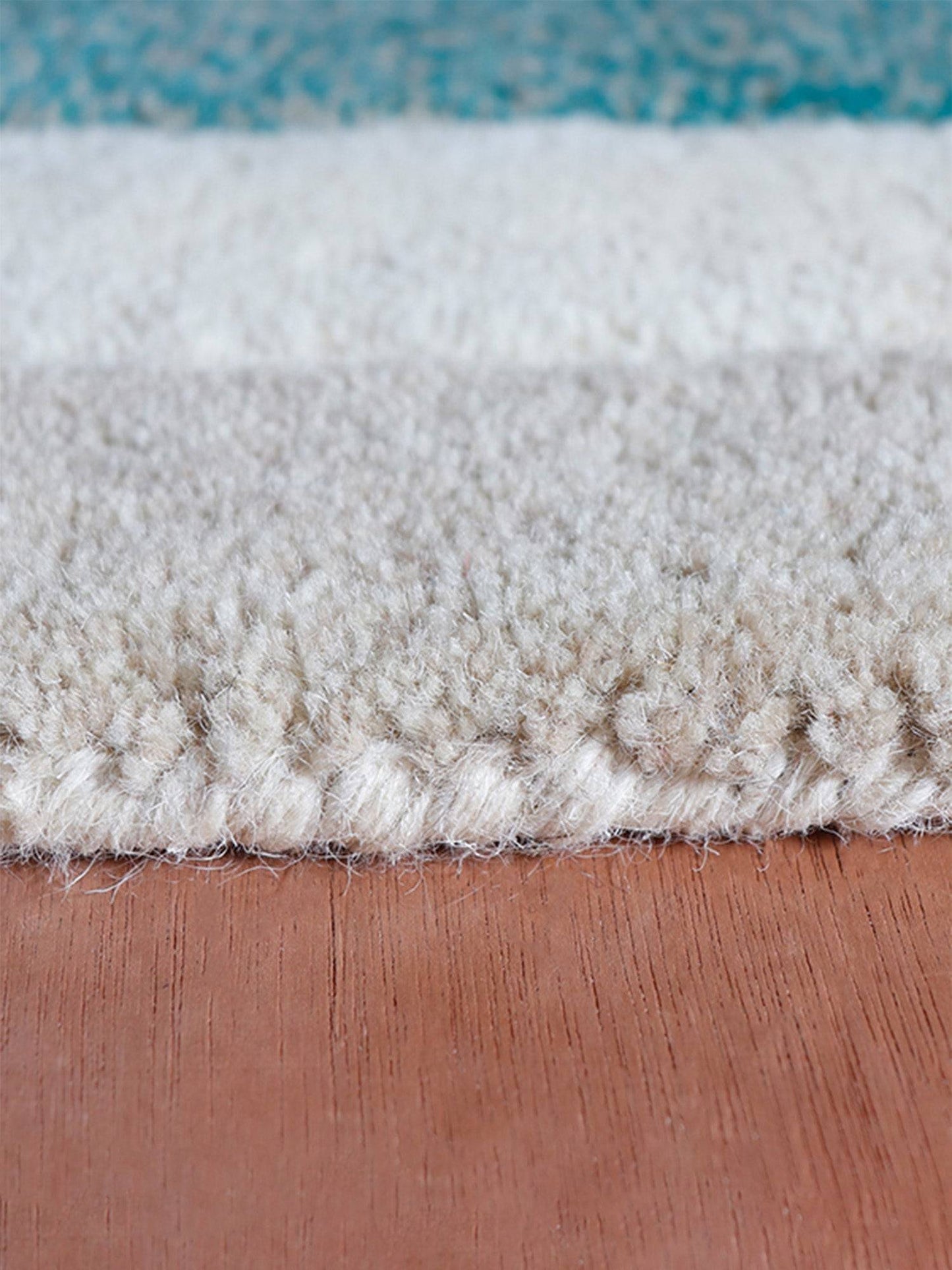 Carpet Hand Tufted 100% Woollen Beige And Brown And Turquoise Geometric Pattern - 4ft X 6ft