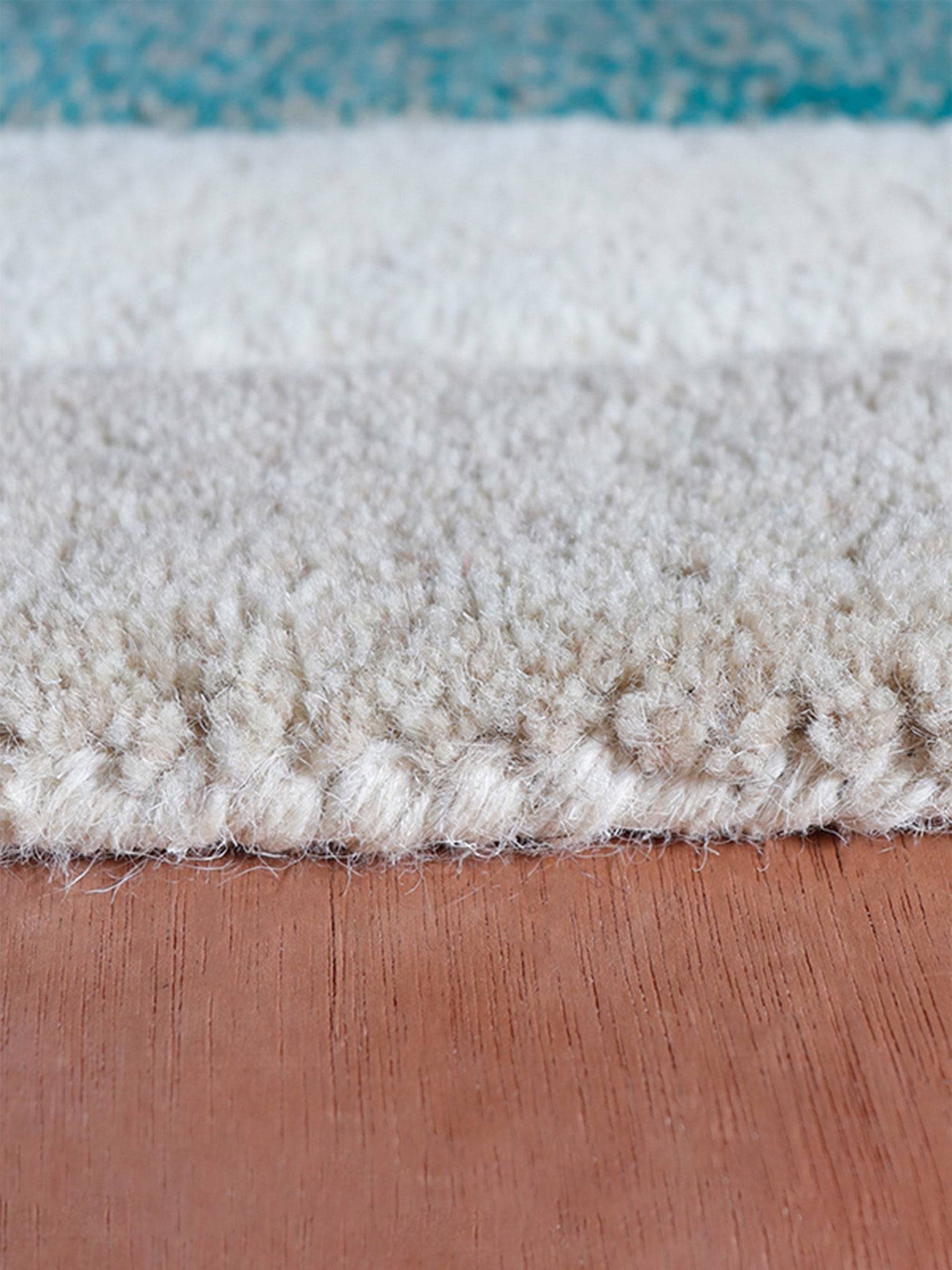 Carpet Hand Tufted 100% Woollen Beige And Brown And Turquoise Geometric Pattern - 4ft X 6ft