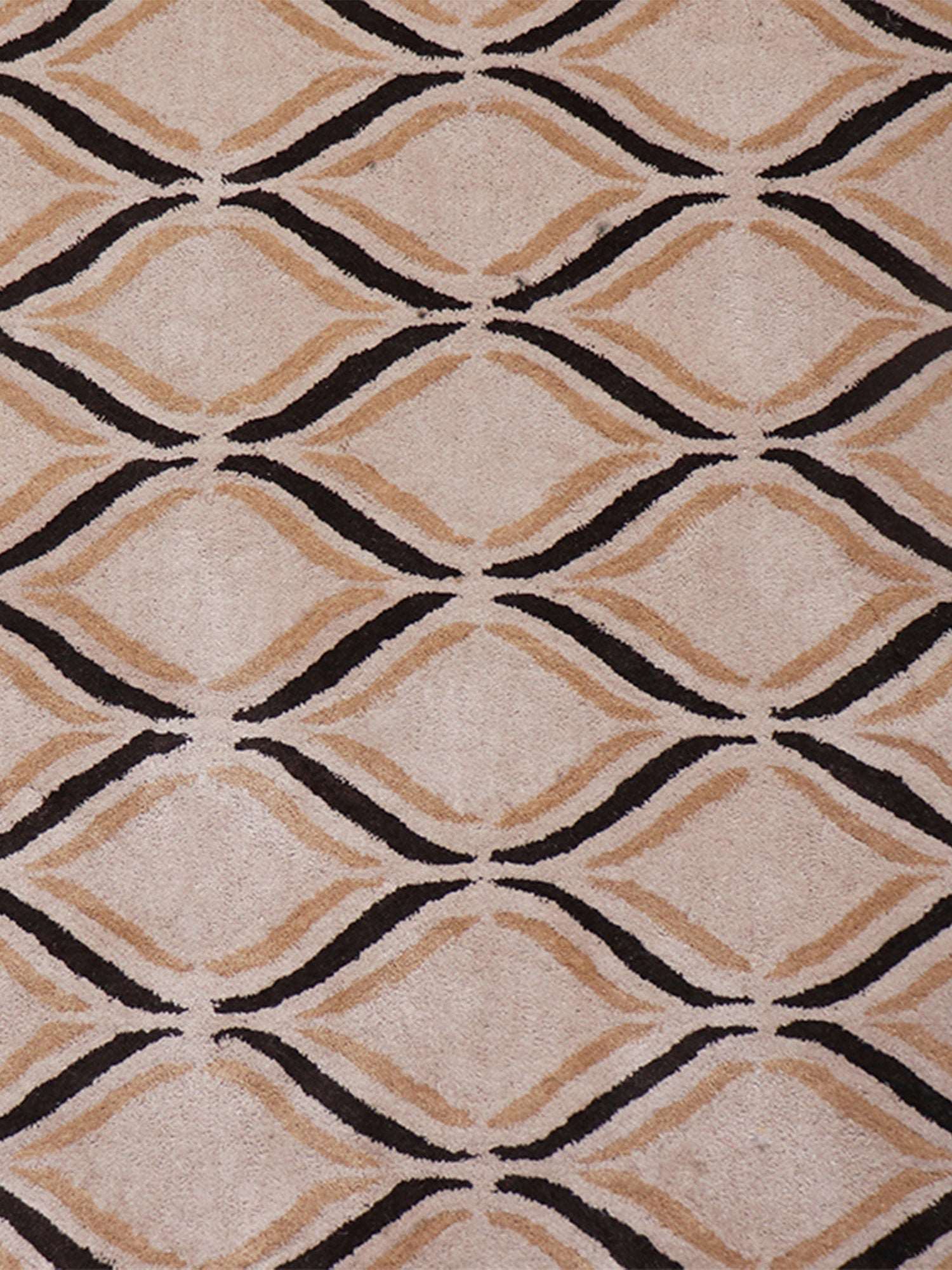 Carpet Hand Tufted 100% Woollen Beige And Brown Ogee - 4ft X 6ft