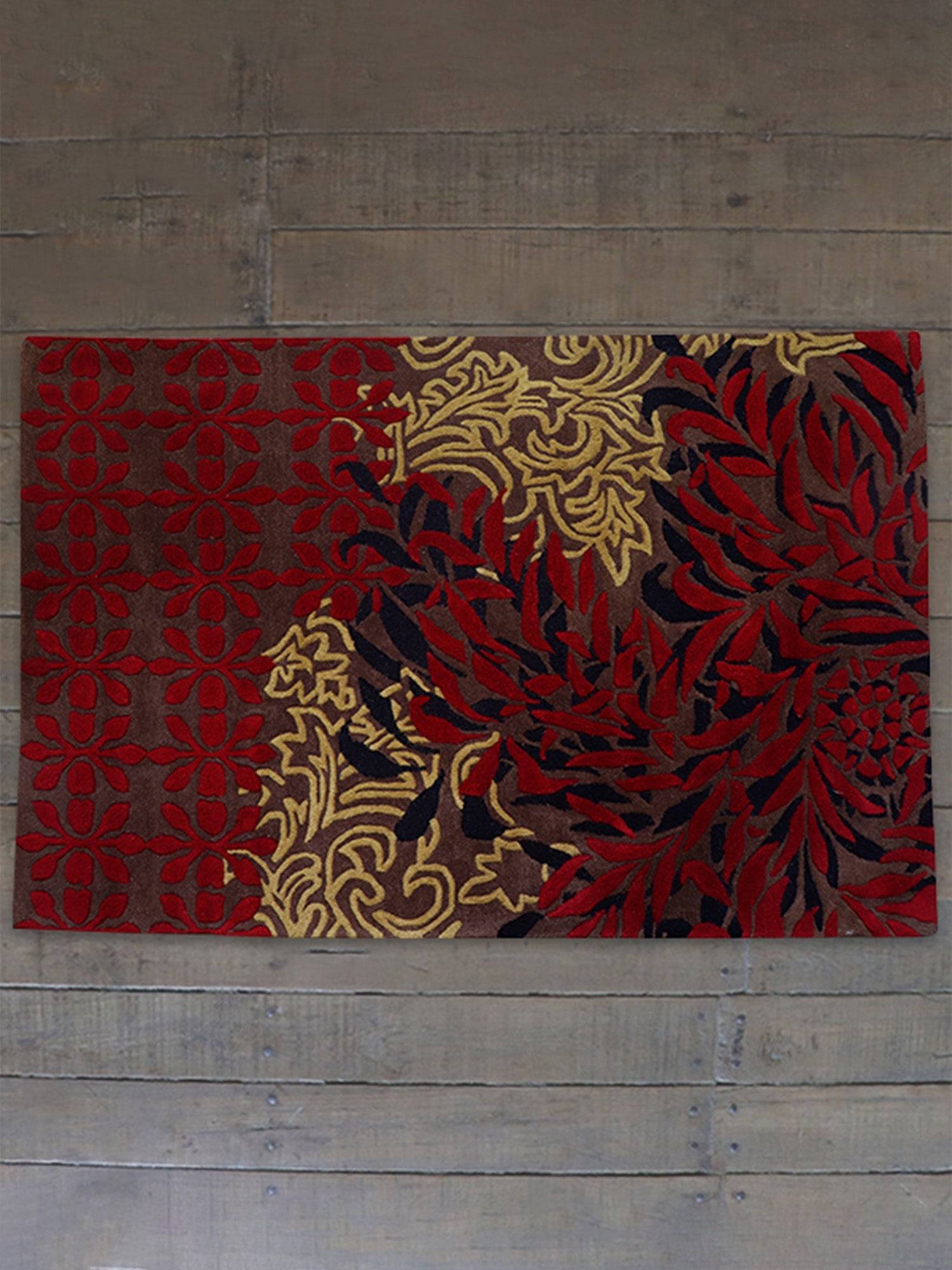 Carpet Hand Tufted 100% Woollen Red And Maroon Transitional  - 4ft X 6ft