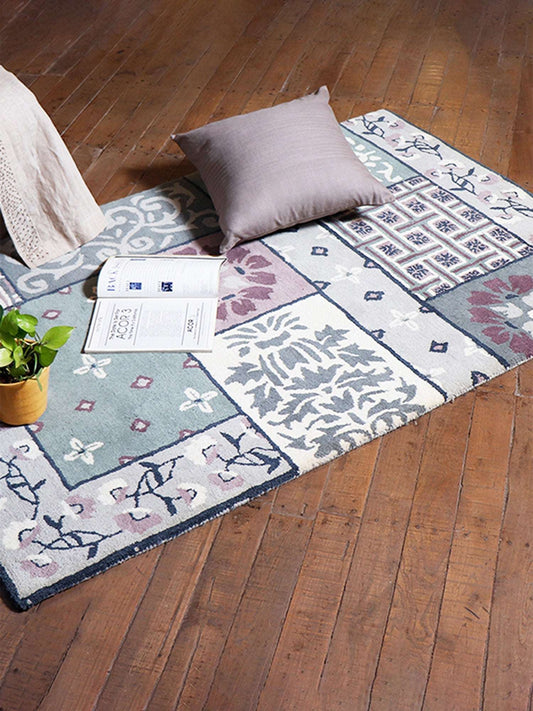Carpet Hand Tufted 100% Woollen Patchwork Grey And Pink  - 4ft X 6ft