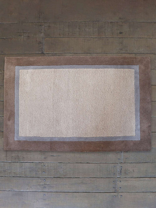 Carpet Hand Tufted 100% Woollen Beige And Brown And Grey Border  - 4ft X 6ft
