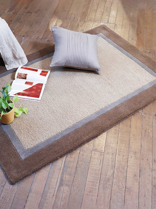 Carpet Hand Tufted 100% Woollen Beige And Brown And Grey Border  - 4ft X 6ft