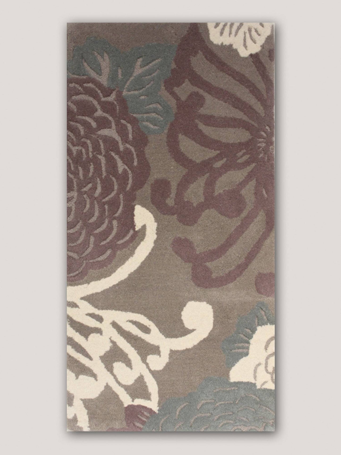 Carpet Hand Tufted 100% Woollen Grey Green Purple - 2ft X 4ft