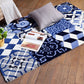 Carpet Hand Tufted 100% Woollen Tile Patchwark Off White Blue - 4ft X 6ft