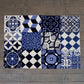Carpet Hand Tufted 100% Woollen Tile Patchwark Off White Blue - 4ft X 6ft