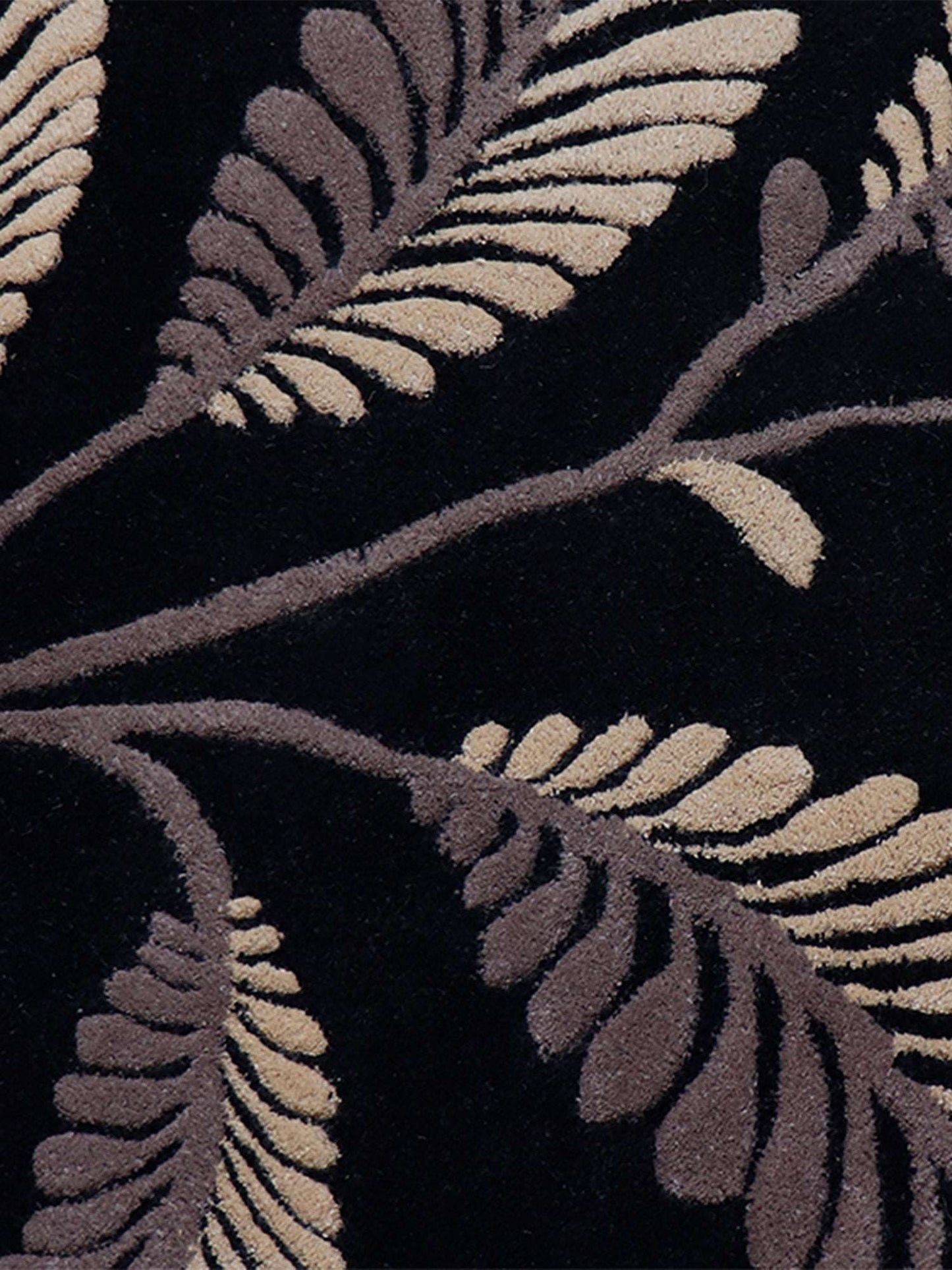 Carpet Hand Tufted 100% Woollen Leaf Black Beige - 4ft X 6ft