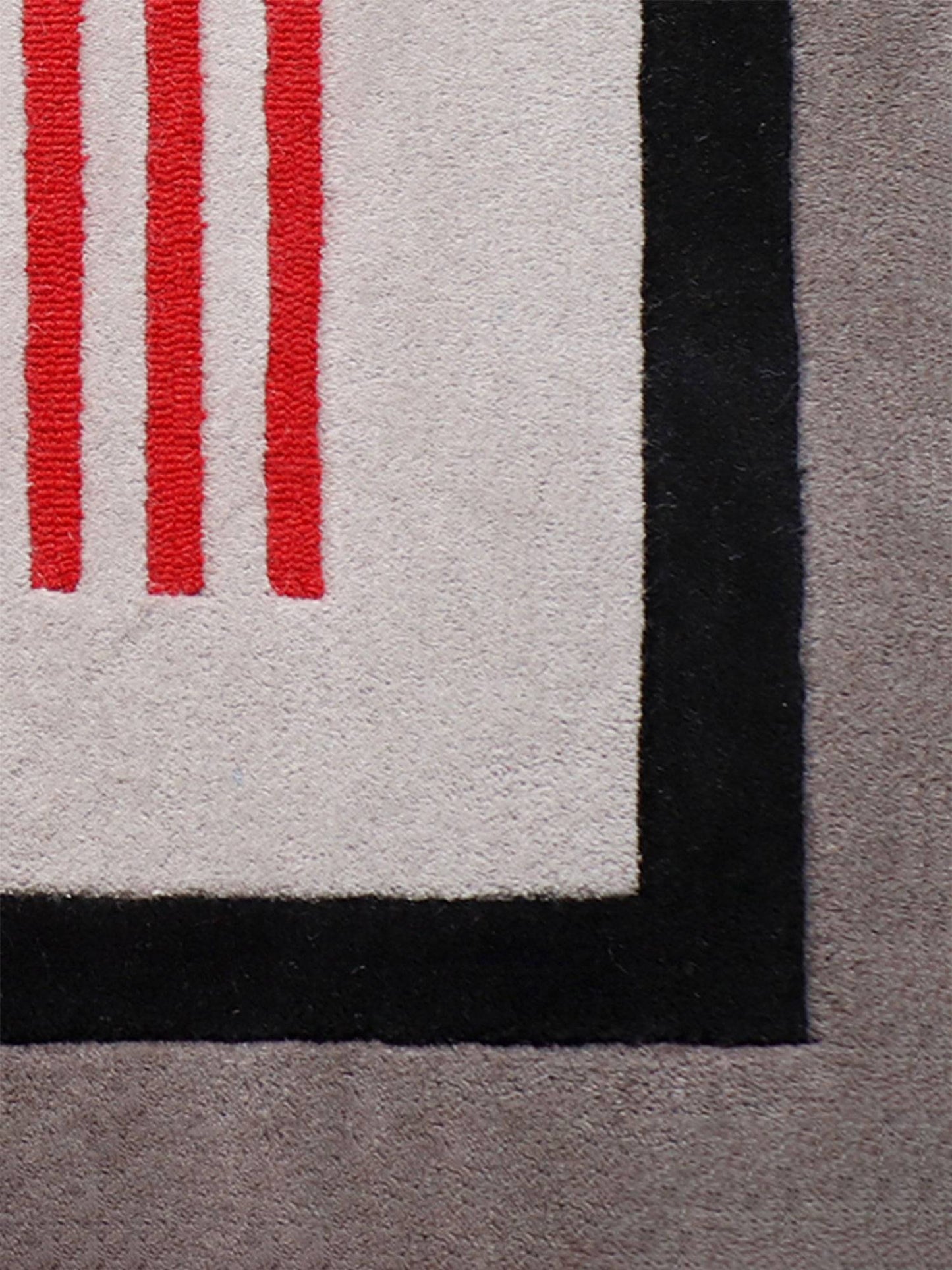 Carpet Hand Tufted 100% Woollen Grey Blue Pink Border Stripes - 4ft X 6ft