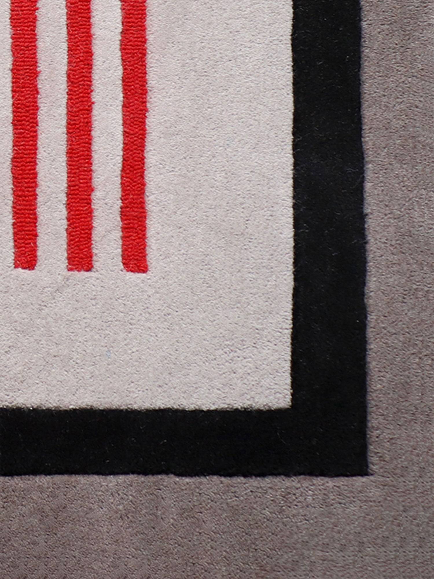 Carpet Hand Tufted 100% Woollen Grey Blue Pink Border Stripes - 4ft X 6ft