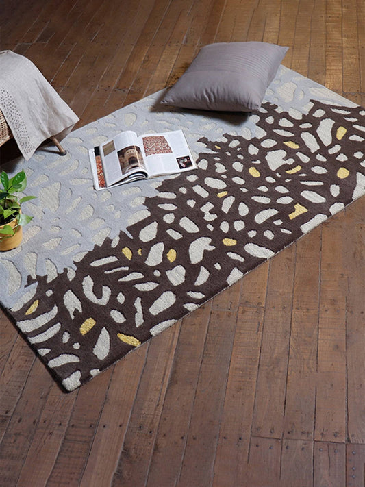 Carpet Hand Tufted 100% Woollen Mushroom Brown Animal Print - 4ft X 6ft