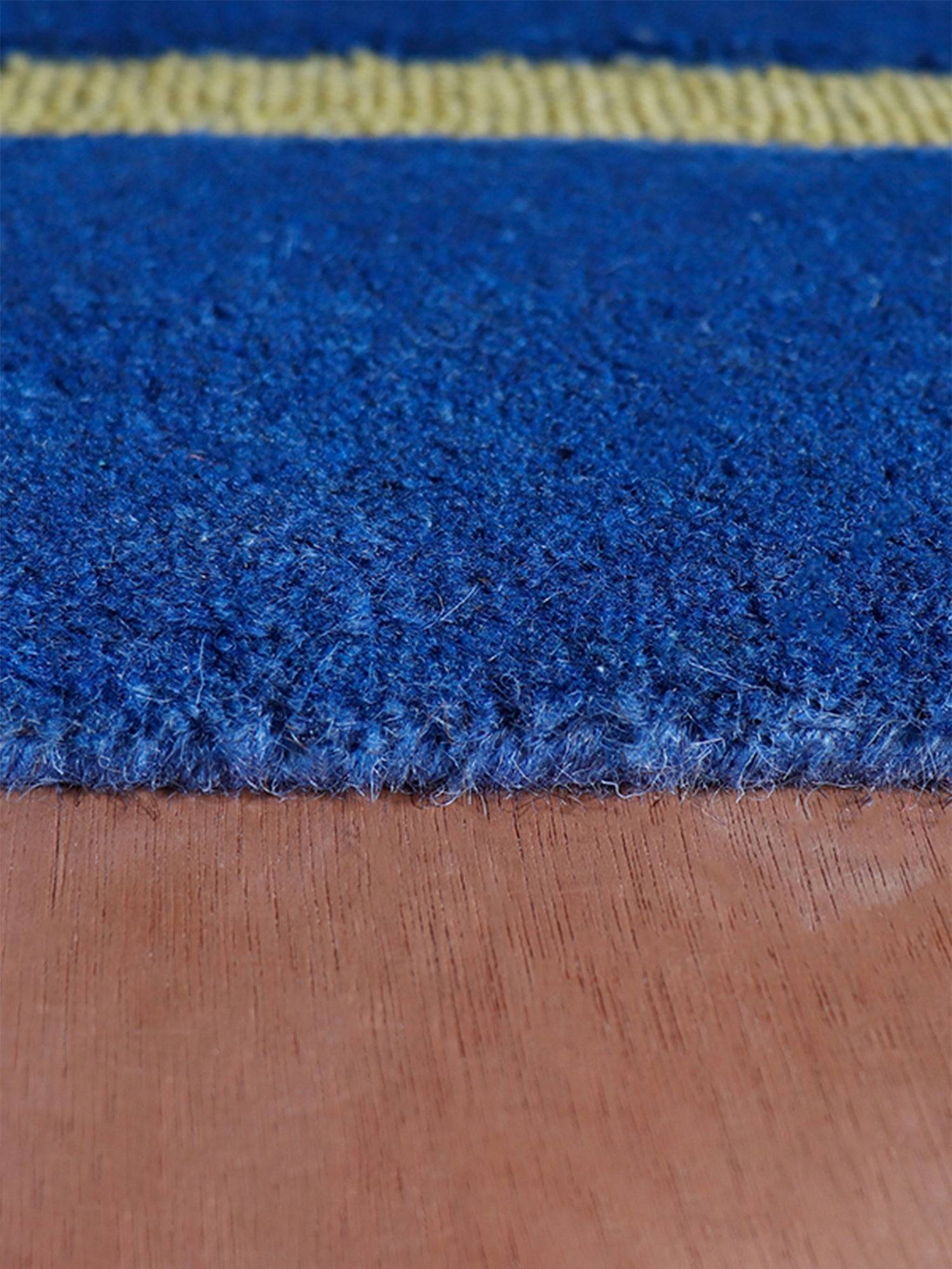 Carpet Hand Tufted 100% Woollen Blues Green Yellow Striped - 4ft X 6ft