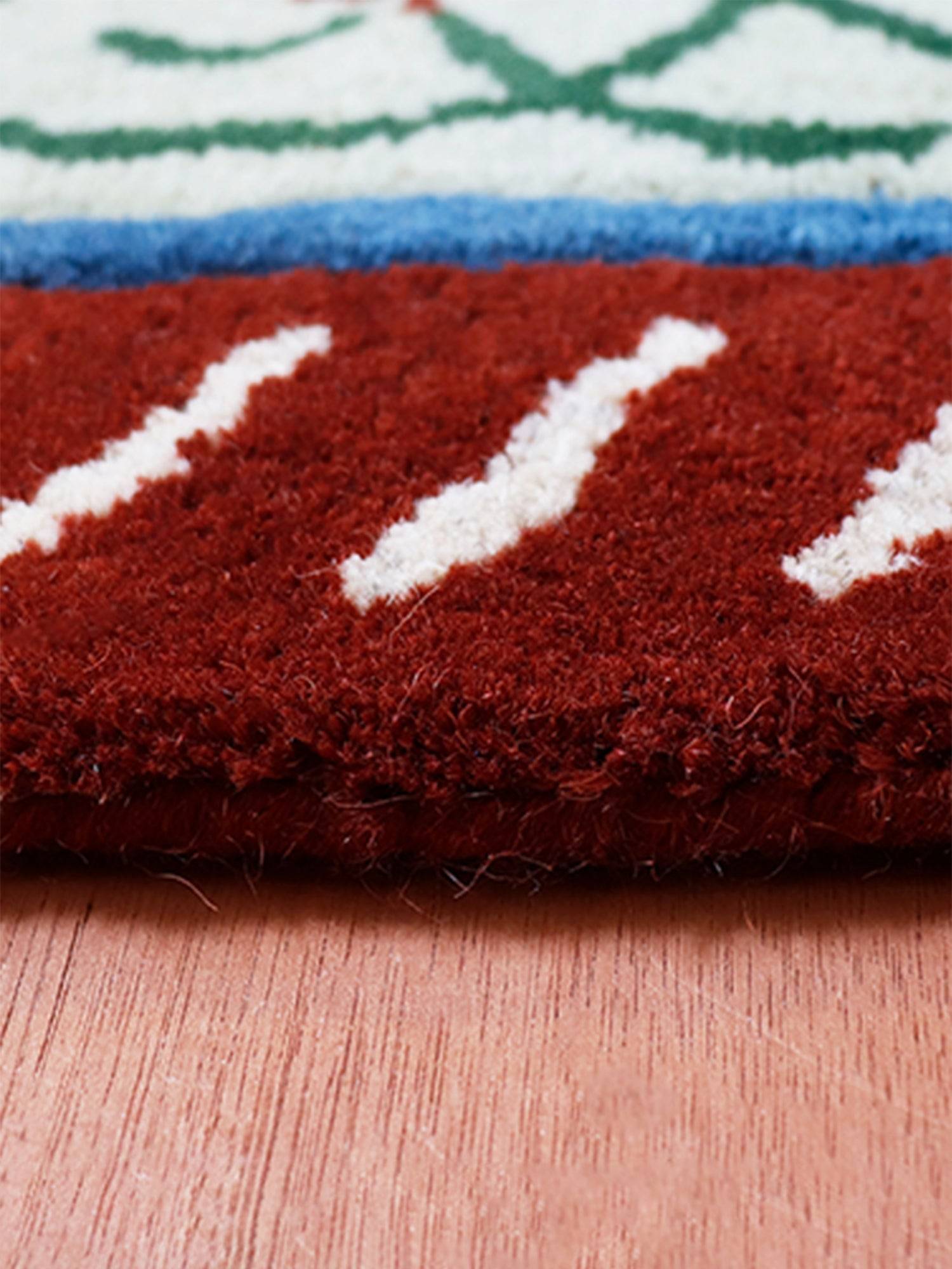 Carpet Hand Tufted 100% Woollen Mushroom, Rust And Aqua - 4ft X 6ft