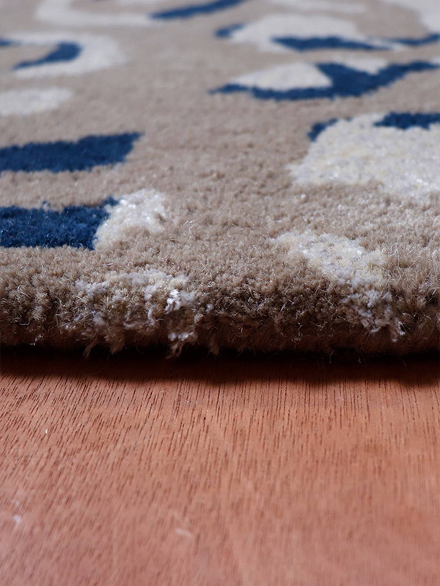 Carpet Hand Tufted 100% Woollen Mushroom, Rust And Aqua - 4ft X 6ft