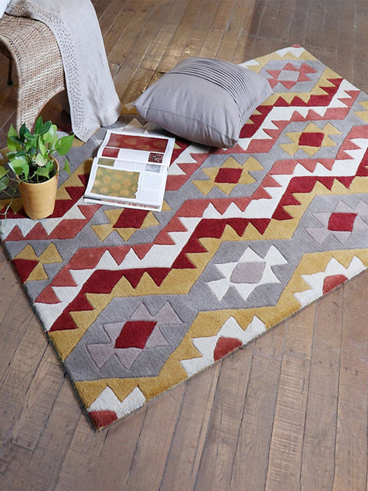 Carpet Hand Tufted 100% Woollen Red Abstract - 4ft X 6ft