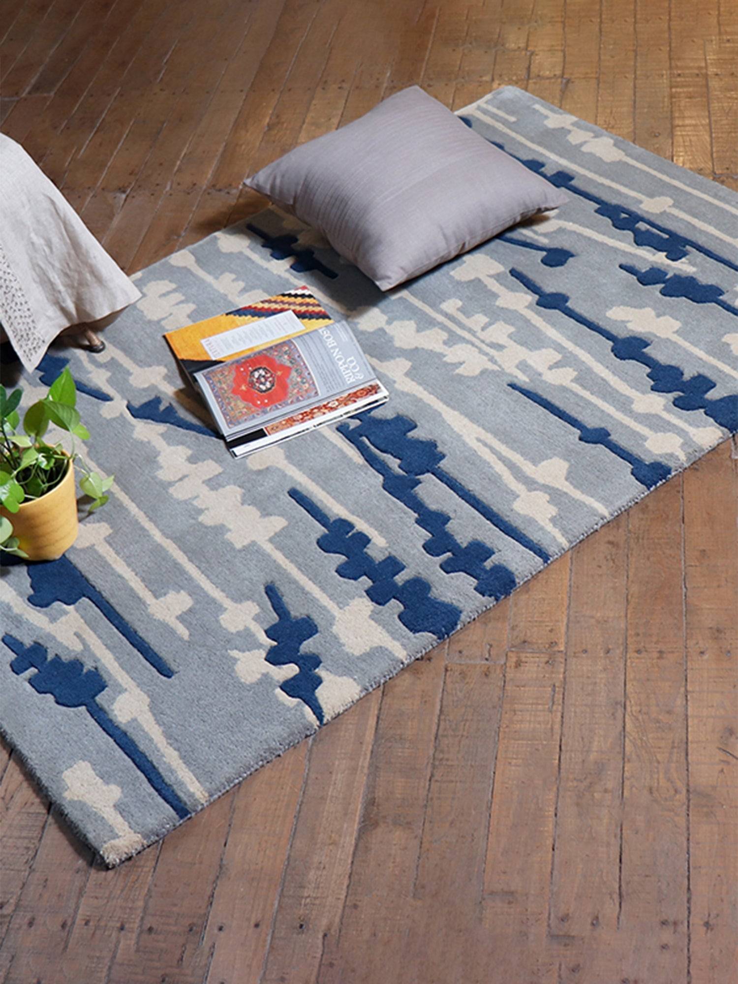 Carpet Hand Tufted 100% Woollen Grey Floral Bud Shadow - 4ft X 6ft