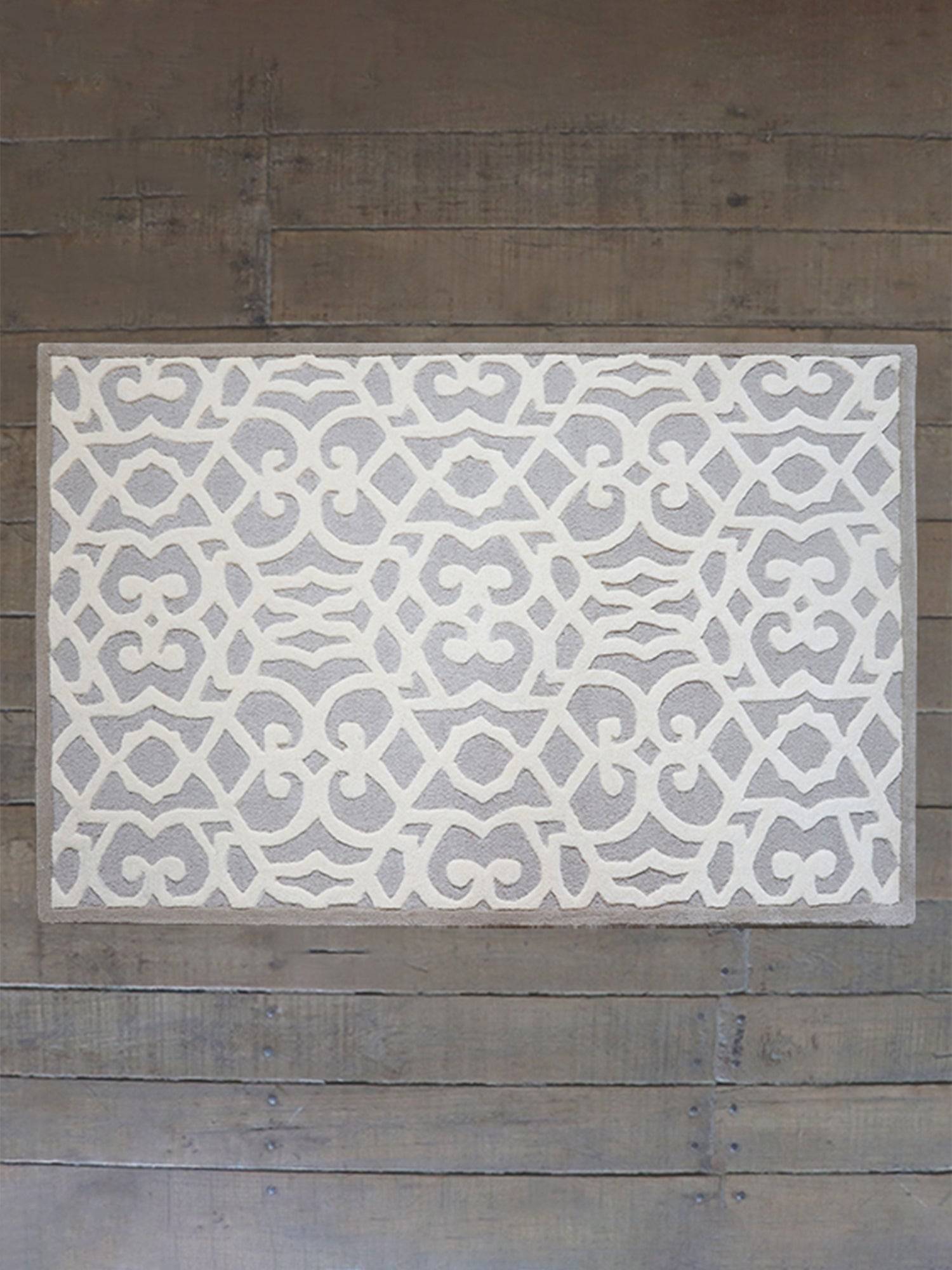 Carpet Hand Tufted 100% Woollen Mushroom And Offwhite Trellis  - 4ft X 6ft