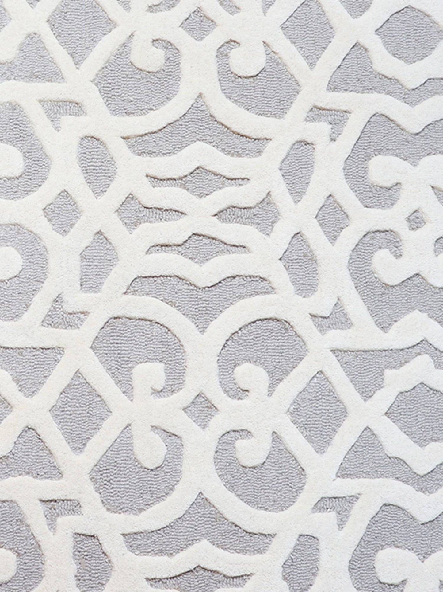 Carpet Hand Tufted 100% Woollen Mushroom And Offwhite Trellis  - 4ft X 6ft