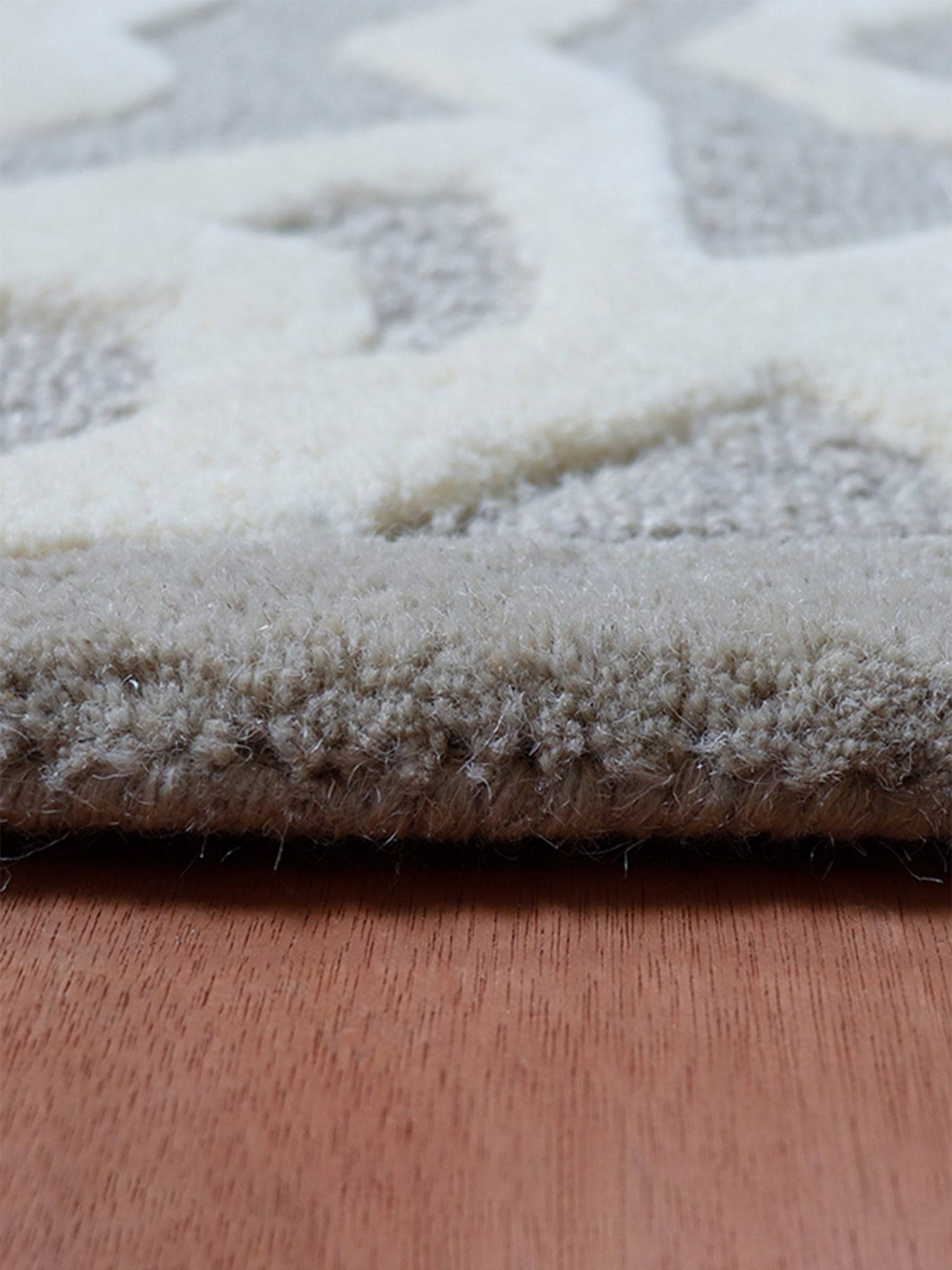 Carpet Hand Tufted 100% Woollen Mushroom And Offwhite Trellis  - 4ft X 6ft
