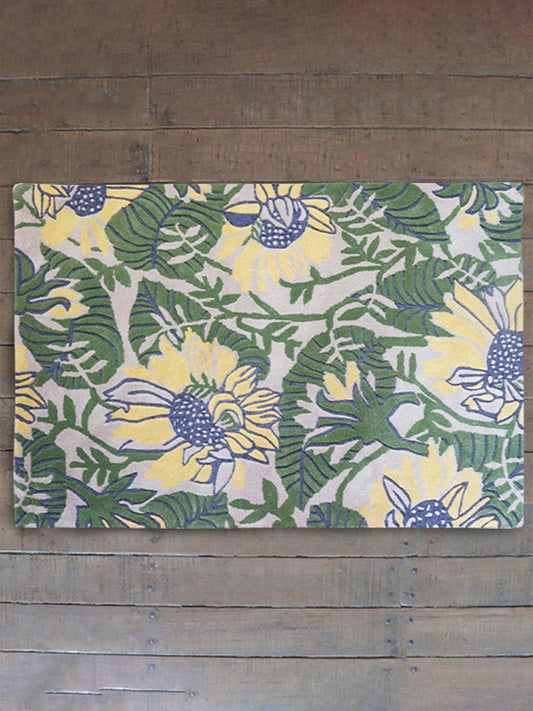 Carpet Hand Tufted 100% Woollen Hand Tufted Beige, Mustard And Green Floral - 4ft X 6ft