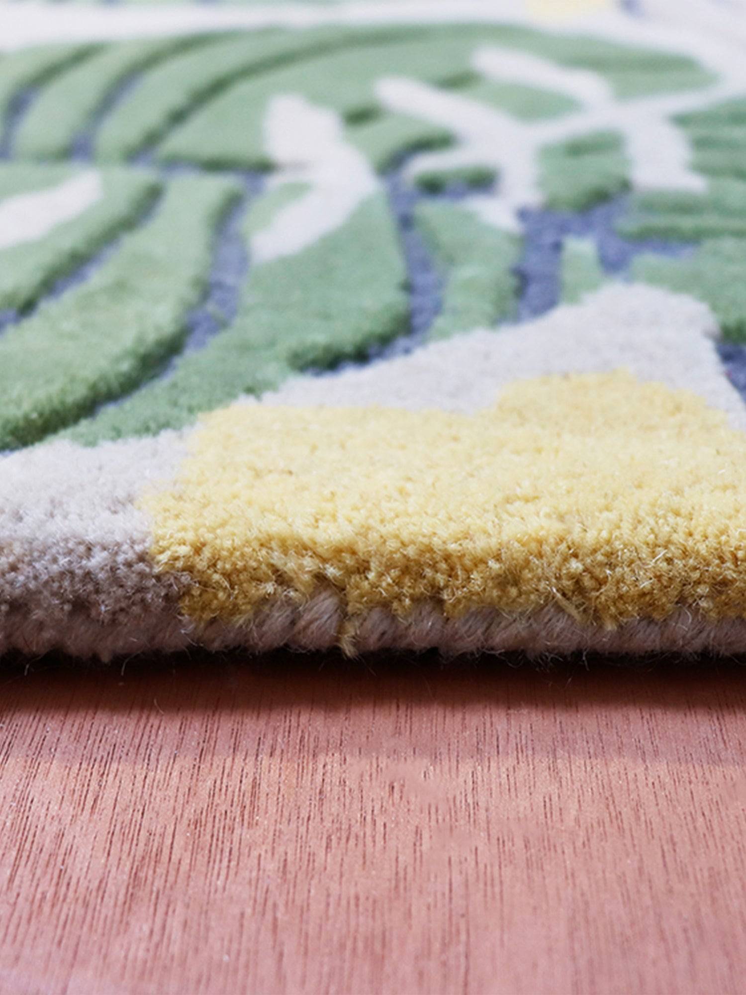 Carpet Hand Tufted 100% Woollen Leafs Green - 4ft X 6ft